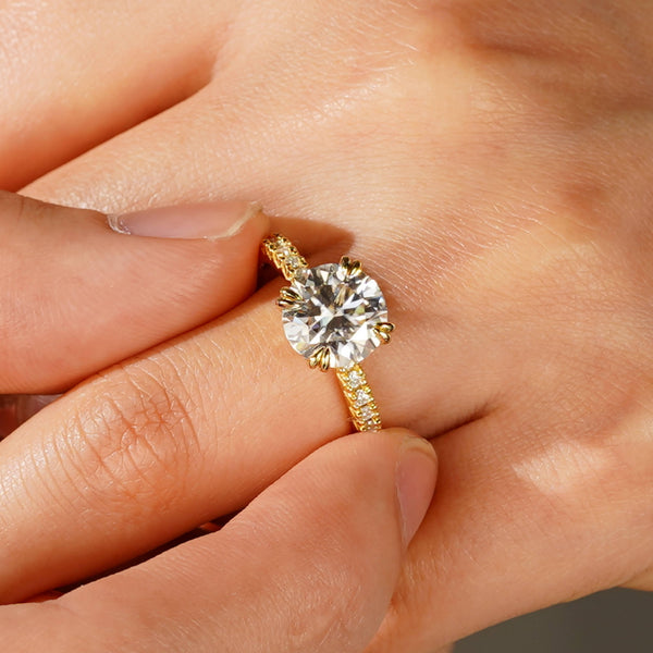 Moissanite Engagement Ring Solitaire With Pavé Accents