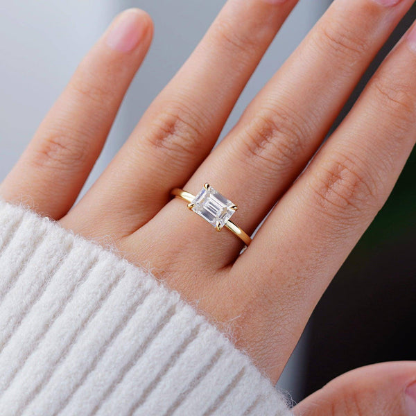 East West Emerald Cut Solitaire Engagement Ring