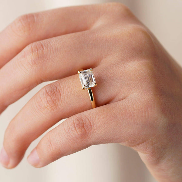 East West Emerald Cut Solitaire Engagement Ring
