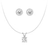 Round Moissanite Solitaire V Bale Pendant With Pavé Halo Stud Earrings