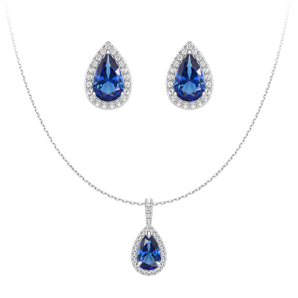 Pear Shaped Sapphire Pendant And Stud Earrings Set