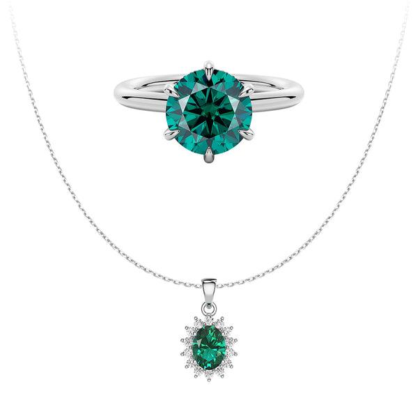 Solitaire Green Ring AndEmerald Pendant Set