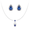 Blue Sapphire Drop Pendant And Halo Stud Earrings Set