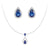 Blue Sapphire Drop Pendant And Halo Stud Earrings Set