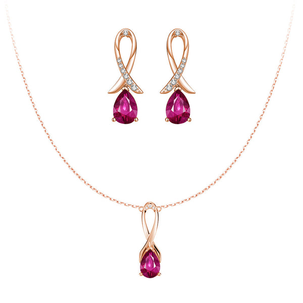 "You Are Supported And Protected" Pink Sapphire Necklace And Earrings Set