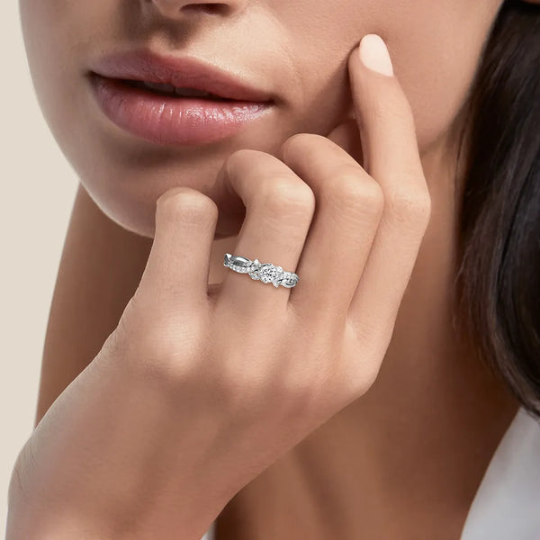 Intertwined Leaf Motif Lab Grown Diamond Twisted Promise Ring