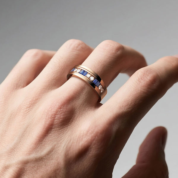 7.5mm Sapphire And Moissanite Men's Wedding Band