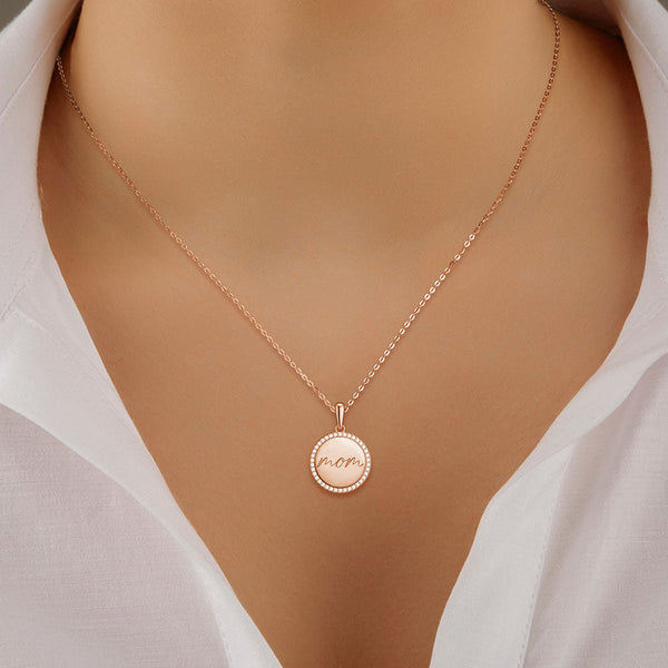 Engravable Mom Disc Moissanite Pendant Necklace