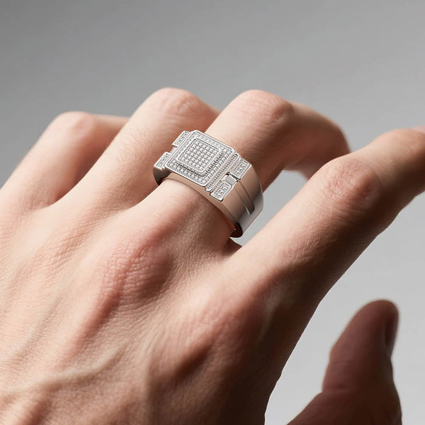 12mm Moissanite Micro Pave Square Stepped Men's Wedding Ring