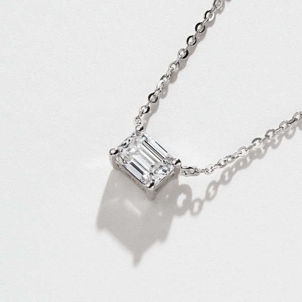 East West Emerald Cut Moissanite Solitaire Necklace