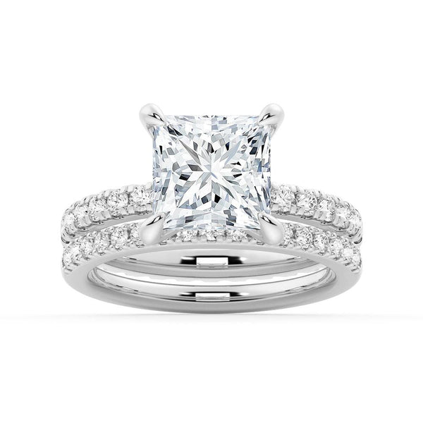 Princess Cut Moissanite Engagement Ring With Eternity Pave Band