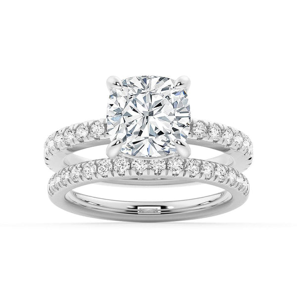 Pavé Band Cushion Cut Moissanite Engagement Ring