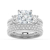 Double Row Pave Three Stone Princess Cut Moissanite Engagement Ring