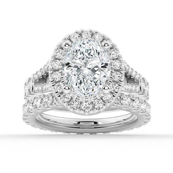 Oval Cut Split Shank Moissanite Halo Engagement Ring
