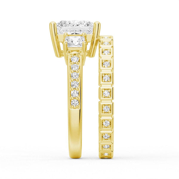 Three Stone Princess Shaped Moissanite Engagement Ring