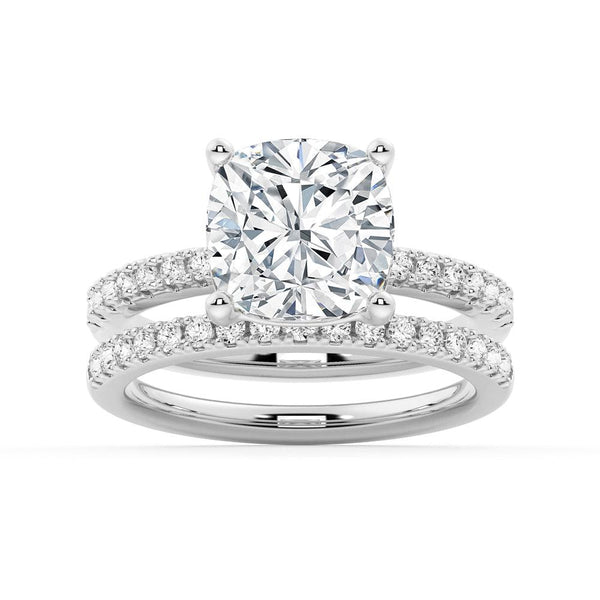 French Pavé Cushion Cut Moissanite Engagement Ring