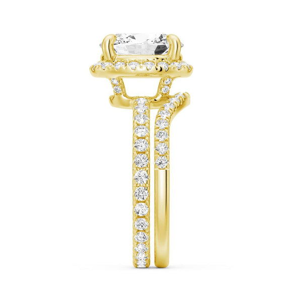 Oval Shaped Micropavé Halo Moissanite Engagement Ring With Eternity Band