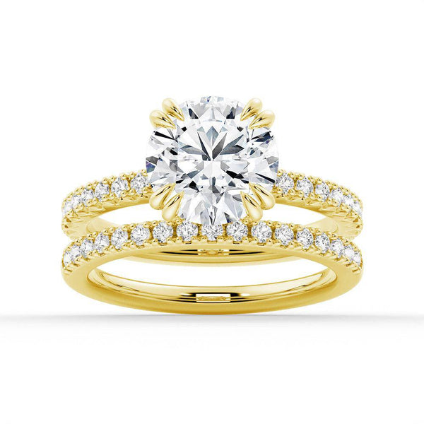 Round Cut Moissanite Ring Set with Matching Wedding Band