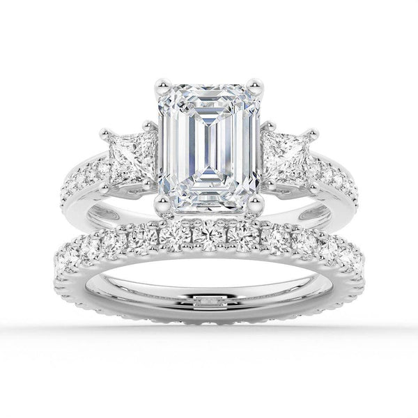 Emerald Shaped Three Stone Engagement Ring