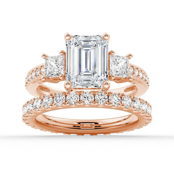 Emerald Shaped Three Stone Engagement Ring