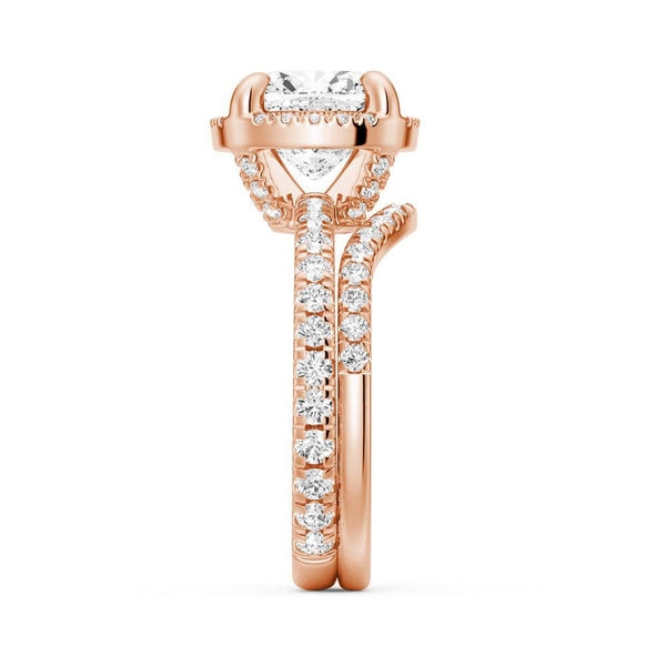 Half Eternity Cushion Cut Moissanite Halo Engagement Ring