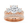 Double Row Pave Three Stone Round Cut Moissanite Engagement Ring