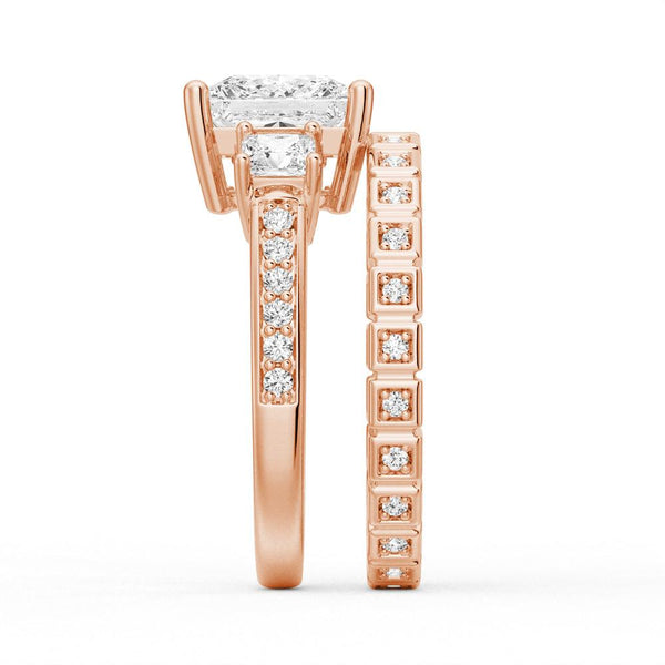 Three Stone Princess Shaped Moissanite Engagement Ring