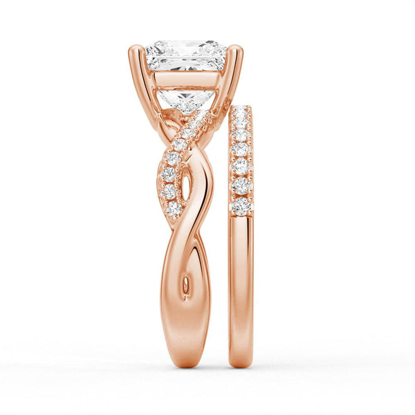 Twist Band Princess Cut Moissanite Ring Set with Matching Wedding Band