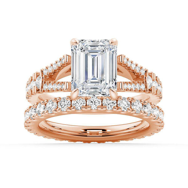 Emerald Cut Split Shank Moissanite Engagement Ring