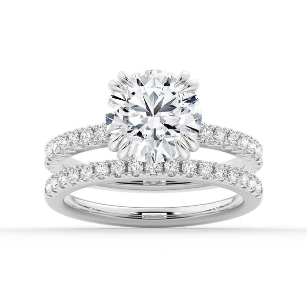 Round Cut Moissanite Ring Set with Matching Wedding Band