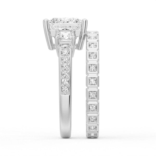 Three Stone Princess Shaped Moissanite Engagement Ring