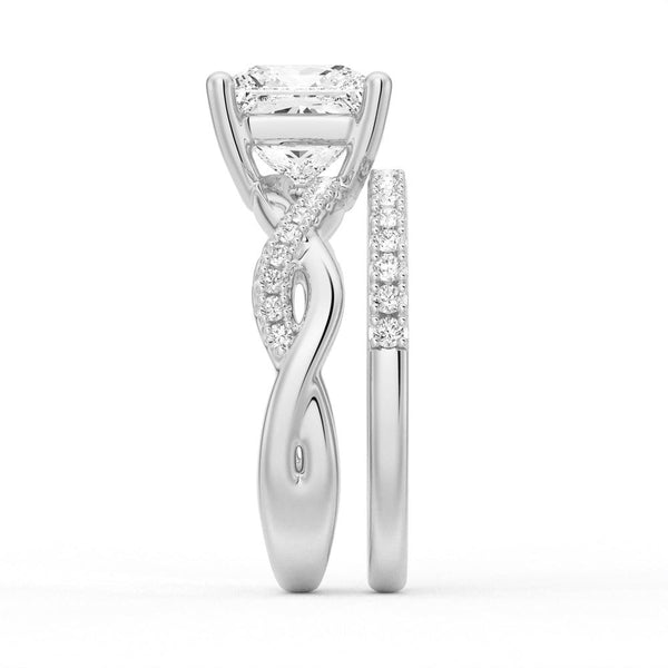 Twist Band Princess Cut Moissanite Couple's Ring Set with Men's Wedding Band