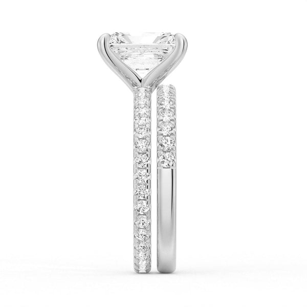 Solitaire Radiant Cut Moissanite Ring Set with Matching Stacking Band