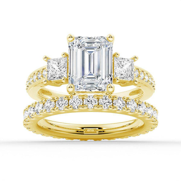 Emerald Shaped Three Stone Engagement Ring