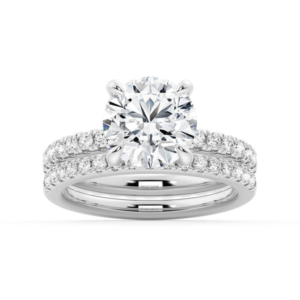 Round Moissanite Engagement Ring With Eternity Pave Band