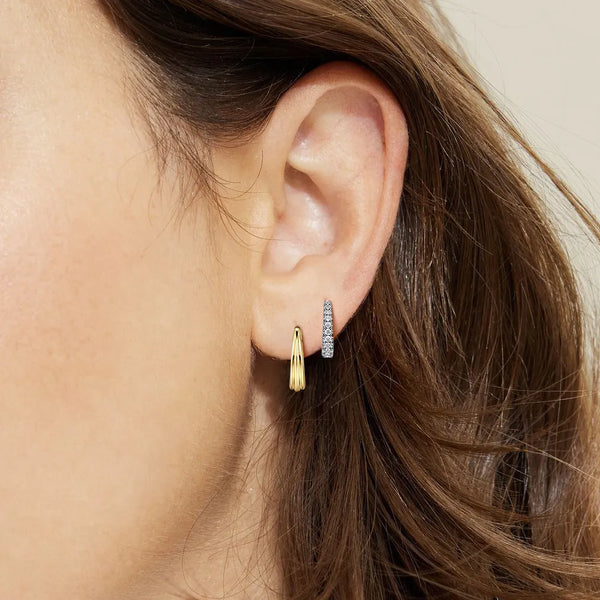 Offset Two-Tone Diamond Hoop with Full Pavé And Linear Designs