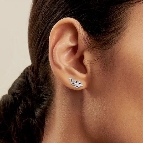 Couture Botanical Foliage Lab Grown Sapphire Stud Earrings