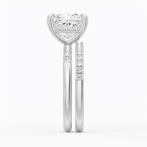 Princess Cut Moissanite Engagement Ring With Hidden Halo