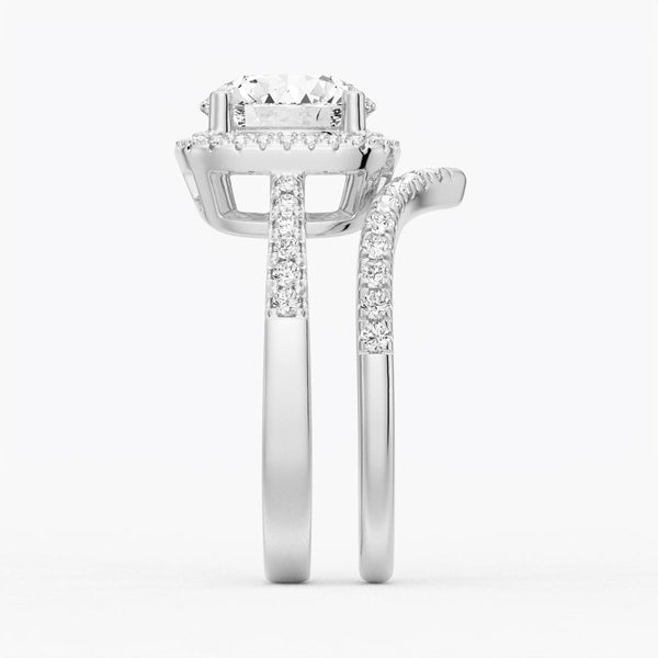 Four Prongs Pavé Halo Moissanite Engagement Ring