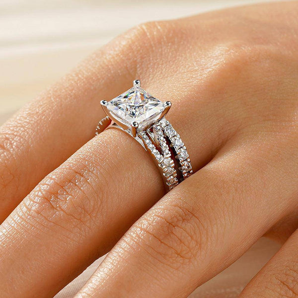 Princess Cut Split Shank Moissanite Ring Set with Matching Wedding Band