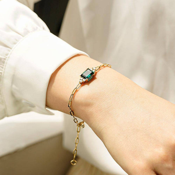 4 CT. Emerald Cut Emerald Paperclip Bracelet