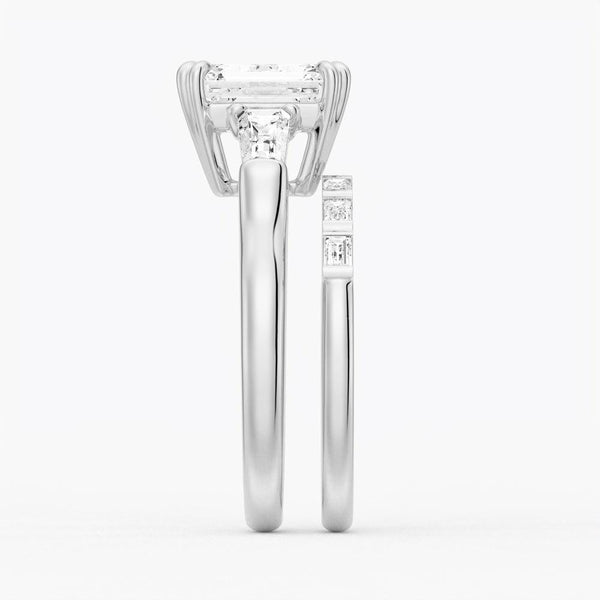 Emerald Cut Moissanite Engagement Ring with Tapered Baguette Side Stones