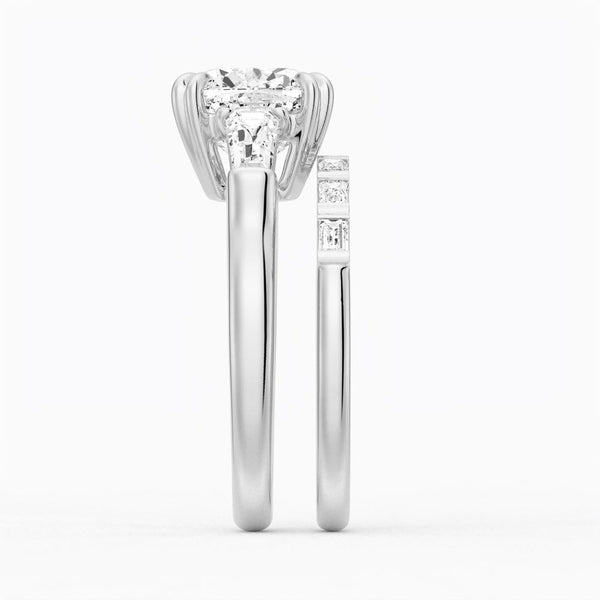 Cushion Cut Moissanite Engagement Ring with Tapered Baguette Side Stones