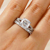 Cushion Cut Split Shank Moissanite Ring Set with Matching Wedding Band