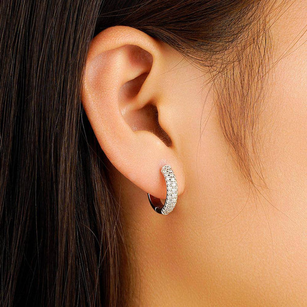 Round Three Row Pave Hoop Earrings Pavé Moissanite Hoop Earrings