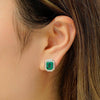 6 Ctw Emerald Cut Emerald Stud Earrings With Moissanite Pave Halo