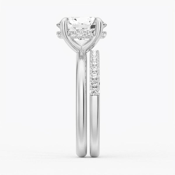 Oval Solitaire Hidden Halo Moissanite Ring Set with Matching Wedding Band