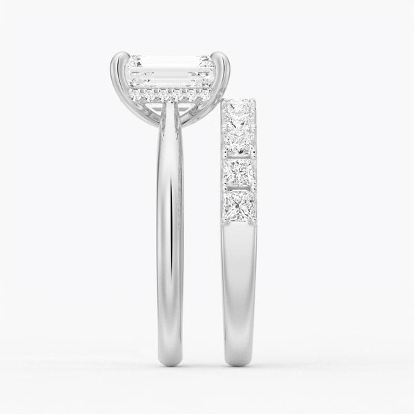 Emerald Cut Moissanite Engagement Ring With Hidden Halo