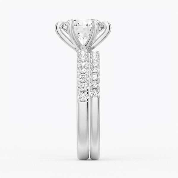 Six Prong French Pavé Moissanite Engagement Ring