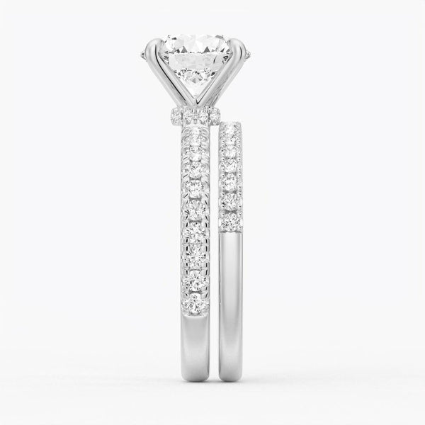 Pavé Band Round Moissanite Engagement Ring With Hidden Halo